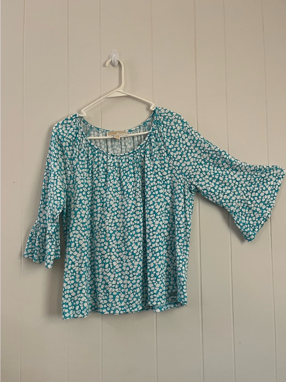 Michael Kors Teal and White Floral Peasant Blouse